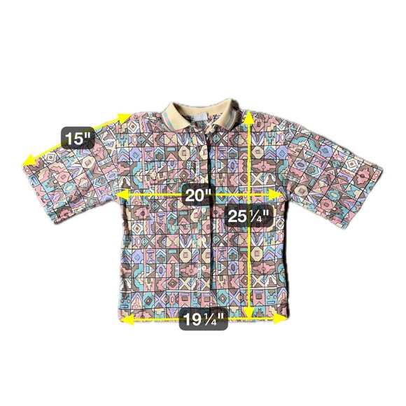 Vintage Aztec Shirt Geometric Pastel Tan Button Down Koret USA 1990s Womens - Picture 7 of 7